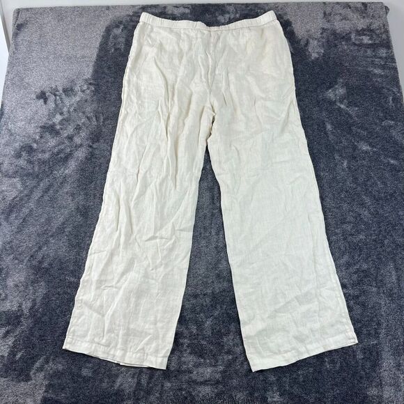 James Perse 100% Linen Cream Pull On Pants Drawstring Wide Leg Women's 4 NWT - Picture 11 of 13